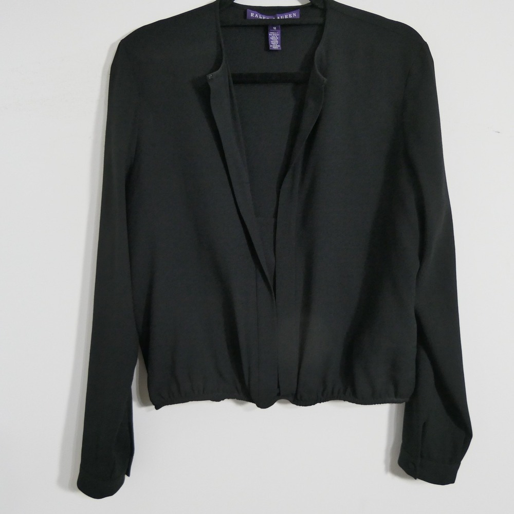 Ralph Lauren Purple Label Womens Blouse 12 Black Long Sleeve Minimalist Simple - Picture 15 of 15